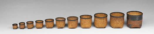 Nested marriage basket set, Turka artists, Raffia palm, leather, thread, Bobo