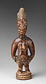 Twin Figure: Female (Ibeji), Workshop of Ibuke Compound, Wood, camwood powder, beads, Yoruba peoples, Oyo group