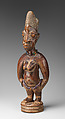 Twin Figure: Female (Ibeji), Workshop of Ibuke Compound, Wood, camwood powder, beads, Yoruba peoples, Oyo group