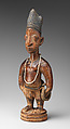 Twin Figure: Male (Ibeji), Workshop of Ibuke Compound, Wood, camwood powder, indigo, beads, iron, vertebrae, Yoruba peoples, Oyo group