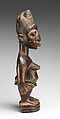 Twin Figure: Female (Ibeji), Workshop of Ibuke Compound, Wood, beads, camwood powder, Yoruba peoples, Oyo group