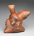 Tuber-inspired stirrup-spout bottle with monkeys, Moche artist(s), Ceramic, slip, Moche