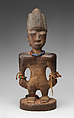 Twin Figure: Male (Ibeji), Wood, camwood powder, brass, glass beads, cowries, blueing, string, Yoruba peoples, Oyo group