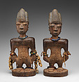 Twin Figure: Male (Ibeji), Wood, camwood powder, brass, glass beads, cowries, blueing, string, Yoruba peoples, Oyo group