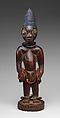 Twin Figure: Male (Ibeji), Wood, camwood powder, blueing, beads, metal, Yoruba peoples, Oyo group