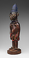 Twin Figure: Male (Ibeji), Wood, camwood powder, blueing, beads, metal, Yoruba peoples, Oyo group