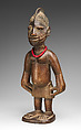 Twin Figure: Male (Ibeji), Workshop of Onipasinobe (Nigerian, Yoruba, Egbado or Ibarapa or Egba group), Wood, beads, camwood powder