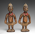 Twin Figure: Male (Ibeji), Workshop of Onipasinobe (Nigerian, Yoruba, Egbado or Ibarapa or Egba group), Wood, beads, camwood powder