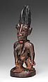 Twin Figure (Ibeji), Wood, camwood powder, beads, pigment, Yoruba peoples, Oyo group (?)