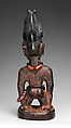 Twin Figure (Ibeji), Wood, camwood powder, beads, pigment, Yoruba peoples, Oyo group (?)