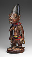 Twin Figure: Female (Ibeji), Wood, camwood powder, beads, metal, blueing, Yoruba peoples