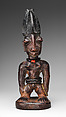 Twin Figure (Ibeji), Wood, camwood powder, beads, pigment, Yoruba peoples, Oyo group (?)
