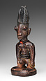 Twin Figure (Ibeji), Wood, camwood powder, beads, pigment, Yoruba peoples, Oyo group (?)