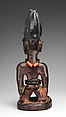 Twin Figure (Ibeji), Wood, camwood powder, beads, pigment, Yoruba peoples, Oyo group (?)