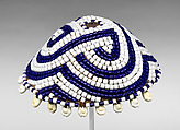 Laket mishiing hat, Kuba artist, Raffia palm fiber, glass beads, cowrie shells, Kuba peoples