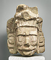 Head of a solar deity, Maya artist(s), Volcanic tuff, mortar, paint, Maya