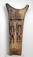Dogon togu na support post with male and female figures, Mande blacksmith, Wood, metal, Dogon peoples