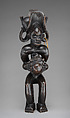 Seated Chief (Mwanangana) Playing Sanza, Chokwe artist, Wood (uapaca), cloth, fiber, beads, dyes, resinous coating, Chokwe