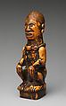 Staff finial with seated woman, Master of Frontal Concentric Circles, Ivory, metal, wood, lead