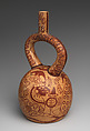 Stirrup-spout bottle with bean warriors, Moche artist(s), Ceramic, slip, Moche