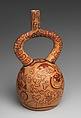 Stirrup-spout bottle with bean warriors, Moche artist(s), Ceramic, slip, Moche