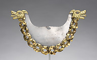 Nose ornament with intertwined creatures, Moche artist(s), Gold, silver, Moche