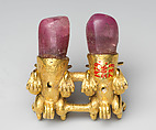 Double Bird Pendant, Gold, rose quartz, Coclé (Macaracas)