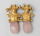 Double Bird Pendant, Gold, rose quartz, Coclé (Macaracas)