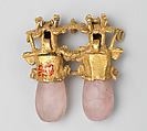 Double Bird Pendant, Gold, rose quartz, Coclé (Macaracas)