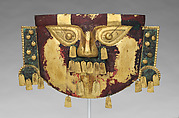 Funerary mask, Lambayeque (Sicán) artist(s), Gold, silver-copper alloy, cinnabar, Lambayeque (Sicán)