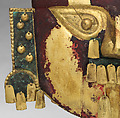 Funerary mask, Lambayeque (Sicán) artist(s), Gold, silver-copper alloy, cinnabar, Lambayeque (Sicán)