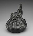 Stirrup Spout Bottle with Owl, Ceramic, Moche