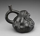 Stirrup Spout Bottle with Owl, Ceramic, Moche