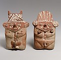 Pair of Figures, Ceramic, slip, Chancay