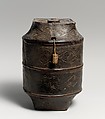 Lidded vessel, Mbala-Kuba artist, Wood, camwood powder, palm oil, fiber, Kuba peoples, Mbala group