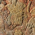 Relief with enthroned ruler, Chakalte&#39; (Guatemalan or Mexican, active ca. 750–800 CE), Limestone, paint, Maya