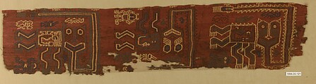 Embroidered Border Fragment, Cotton, camelid hair, Peruvian