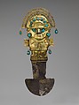 Tumi (knife), Lambayeque (Sicán) artist(s), Gold, silver, turquoise, Lambayeque (Sicán)
