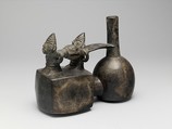 Spout-and-bridge bottle with funerary procession, Chimú artist(s), Ceramic, Chimú