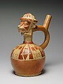 Fox Warrior Bottle, Ceramic, slip, pigment, Moche