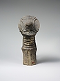 Hornblower attendant figure, Anyi-Akan artist, Terracotta, applied patina, Akan peoples, Anyi group