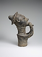 Hornblower attendant figure, Anyi-Akan artist, Terracotta, applied patina, Akan peoples, Anyi group