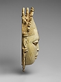 Pendant mask of Ìyọ́bà Idià, Ìgbèsànmwà (ivory- and wood- carving guild) artists, Ivory, iron, brass, coal, traces of iron oxides, Edo