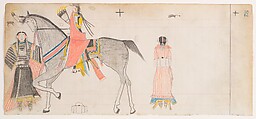 Man and Two Women (Henderson Ledger Artist B), Frank Henderson Native American, Pencil, colored pencil, and ink on paper, Arapaho