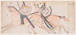 Off to War (Henderson Ledger Artist B), Frank Henderson (Native American, Hinono&#39;eiteen (Arapaho), 1862–1885), Pencil, colored pencil, and  ink on paper, Arapaho
