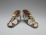 Pair of Moccasins, Leather, glass beads, metal cones, Sioux