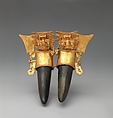 Double-Bat-Head Figure Pendant, Gold, greenstone, Coclé (Parita)