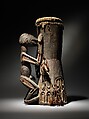 Drum, Chief Omas, wood, lizard skin, beeswax, sago palm leaves, fiber, paint, Asmat people