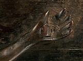 Crucifix, Solid cast brass (Christ), solid cast copper alloy (halo); hollow cast bronze (three end pieces), brass sheet (one end piece), solid cast copper alloy (Mary); forged copper and brass (nails), wood, Kongo peoples; Kongo Kingdom