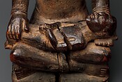 Figure: Seated Female Supporting Figure with Clasped Hands, Master of Kasadi, Wood, metal, glass, kaolin, pigment, Kongo peoples, Yombe group